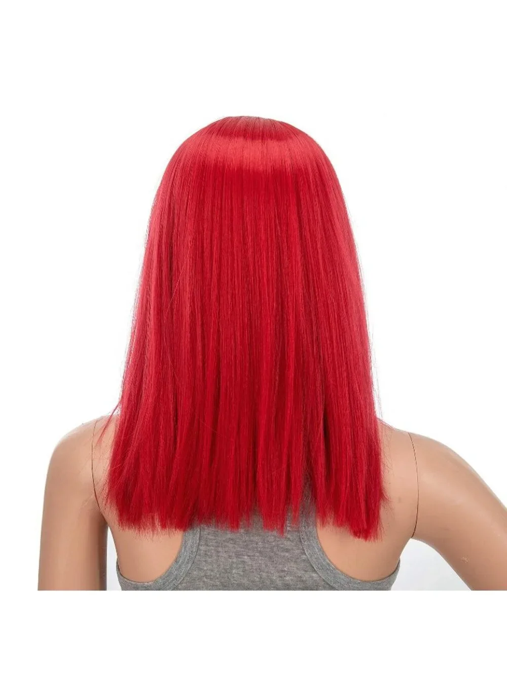 Women's 14 Inch Red Wig Short Straight Middle Part Synthetic Heat